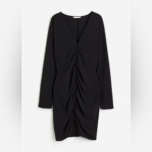 H&M Black Long Sleeve Ruched Dress